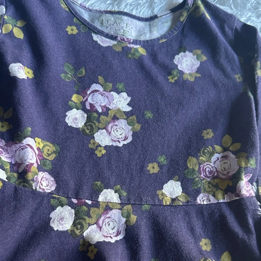 🎀 Place Girls Floral Long Sleeve Dress Purple Plum Flowers Size 5/6 So Cute 💕
